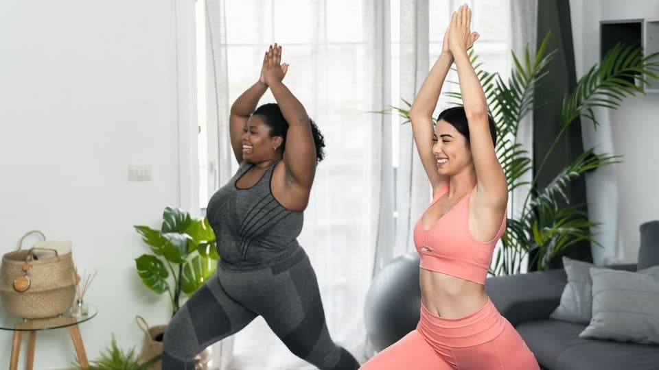 Friends flowing through a virtual yoga session together